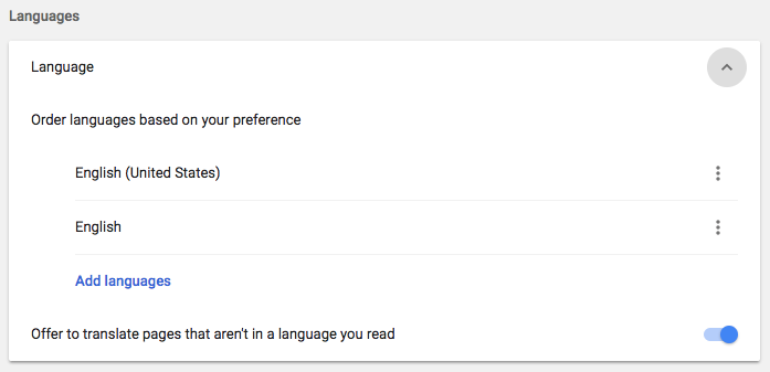 Chrome Language Settings